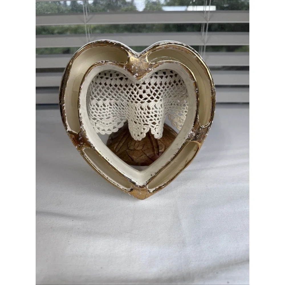 VTG Heart Shaped Pansy Posey Flower Table Top Ring Vase 6.25X5.5